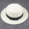 Chic Black Bow Lace-Up Embellished Flat Top Women's Straw Hat - Blanc 