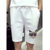 Casual Straight Leg Cat Pattern Printed Drawstring Men's Shorts - Blanc 2XL