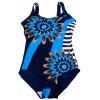 Motif Chic Stripe Spliced ​​Floral One-Piece Maillots de bain pour femmes - Bleu XL