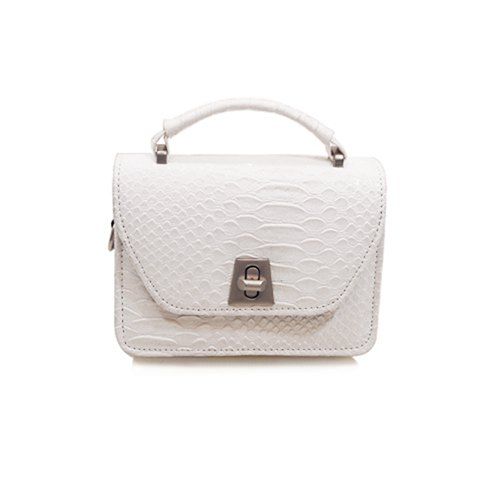 Trendy Solid Colour and Embossing Design Women's Crossbody Bag - Blanc 