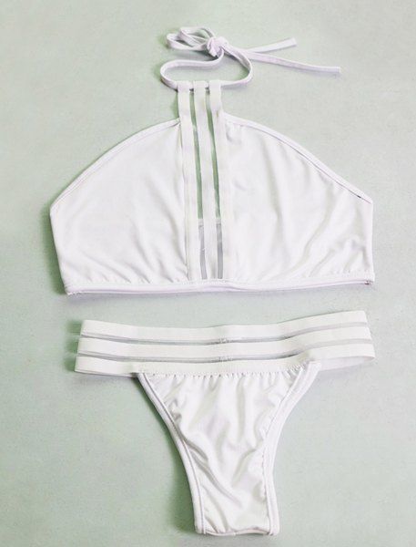 

Chic White Halter Cut Out High Cut Bikini For Women