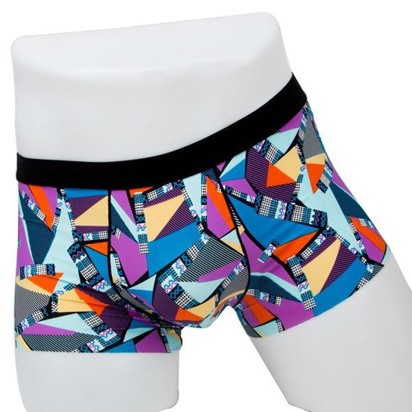 Elastic Waist Geometric Printed Spliced Comfortable Men's Boxer Brief - multicolore L