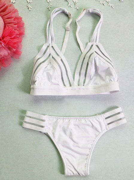 Cut Out Charme Solid Color Triangle Bikini pour les femmes - Blanc S