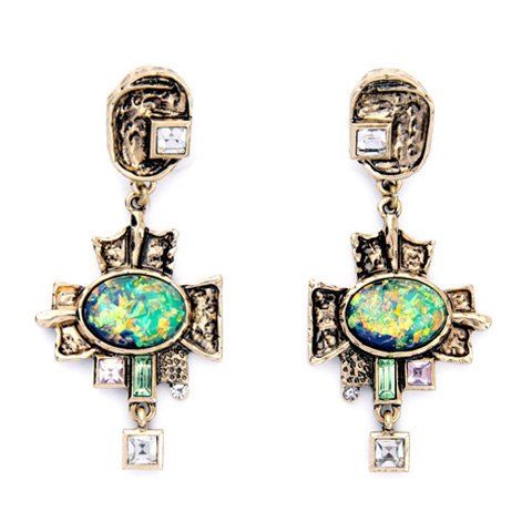 Pair of Charming Faux Crystal Geometric Earrings For Women - Vert 