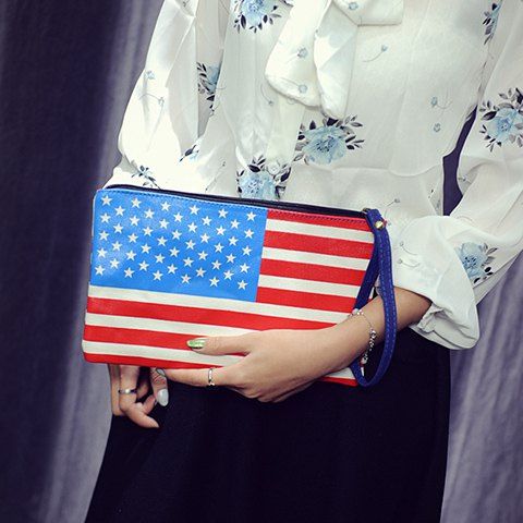 Élégant en cuir PU et d'embrayage Sac de drapeau américain Design Femmes - Rouge et blanc et bleu 