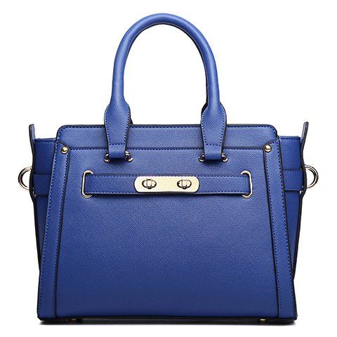 Stylish Lock and Solid Colour Design Women's Tote Bag - Bleu 