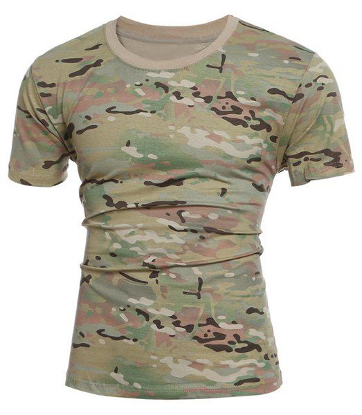 Minceur Camo manches courtes ronde T-shirt col pour les hommes - Camouflage M