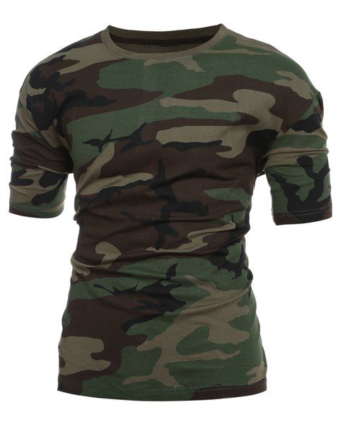 T-shirt slim à manches courtes Camo col rond pour les hommes - Camouflage M