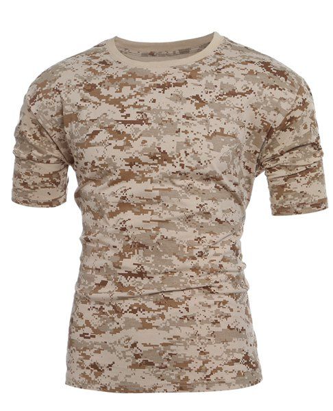 Men's Slim Fit Short Sleeves Camo Round Collar T-Shirt - Camouflage 2XL