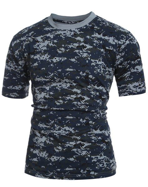 Collar Slim Fit Camo manches courtes ronde T-shirt homme - Camouflage M