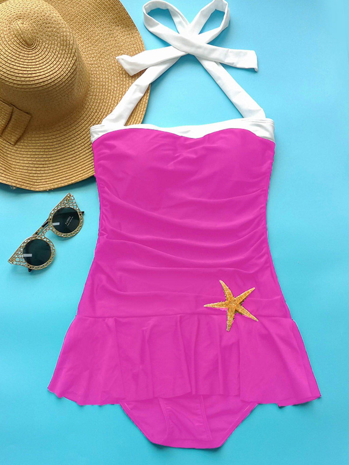 

Fashionable Women' Halter Ruffled One-Piece Swimwear, Rose