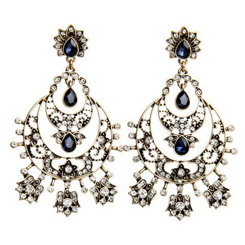 Pair of Chic Rhinestone Moon Hollow Out Earrings For Women - d'or 