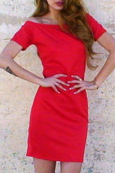 Séduisante manches courtes Off-The-épaule Pure Color femmes de robe - Rouge ONE SIZE(FIT SIZE XS TO M)