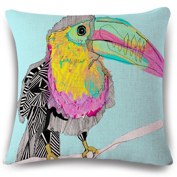 

Fashion Cartoon Toucan Pattern Square Shape Flax Pillowcase (Without Pillow Inner), Colormix