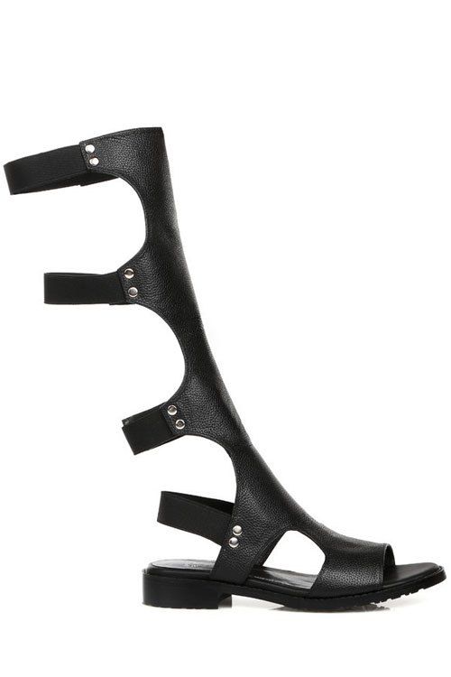 Trendy High Top et bande élastique design sandales pour femmes - Noir 36