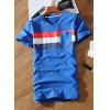 One Patch Pocket Stripes Pattern Round Neck Short Sleeves Men's T-Shirt - Bleu 2XL