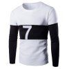 Sports Round Neck Color Block Splicing Number Pattern Long Sleeve Men's T-Shirt - Blanc XL