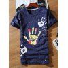 Casual Round Neck Colorful Palm Print Short Sleeves Men's Slimming T-Shirt - Cadetblue M