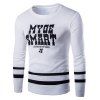 Sports Round Neck Color Block Letters Pattern Stripes Print Long Sleeve Men's T-Shirt - Blanc L
