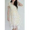 Elegant Cap Sleeve V-Neck Crochet Flower Lace Women's Dress - OFF WHITE XL