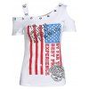 Trendy Skew Neck Cut Out Imprimer Lettre gaine Pull T-shirt pour les femmes - Blanc L