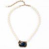 Chic Faux Pearl Rhinestone Bowknot Necklace For Women - Bleu 