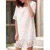 Sweet 3/4 Sleeve Lace Spliced Pleated White T-Shirt Dress For Women - Blanc M