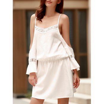 

Sweet Women' Spaghetti Strap White Lace Spliced Dress