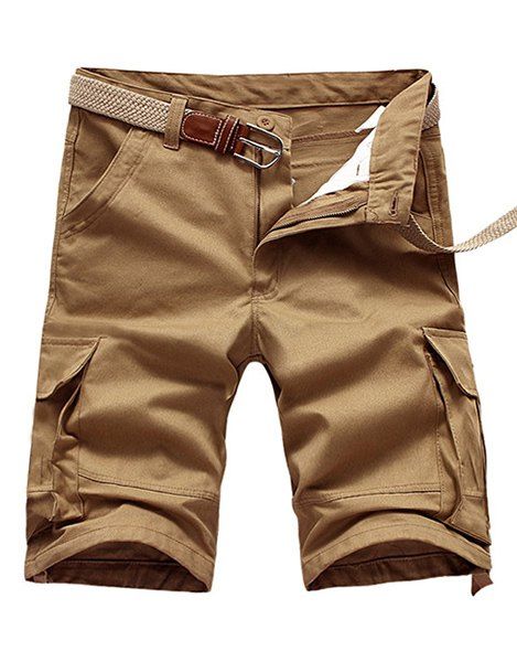 Summer Solid Color Pocket Cargo Shorts Loose Fit Men - Kaki Foncé 38