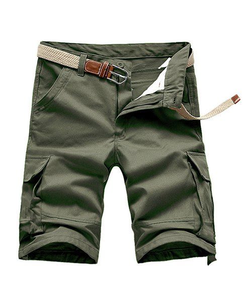 Summer Solid Color Pocket Cargo Shorts Loose Fit Men - Vert clair 32