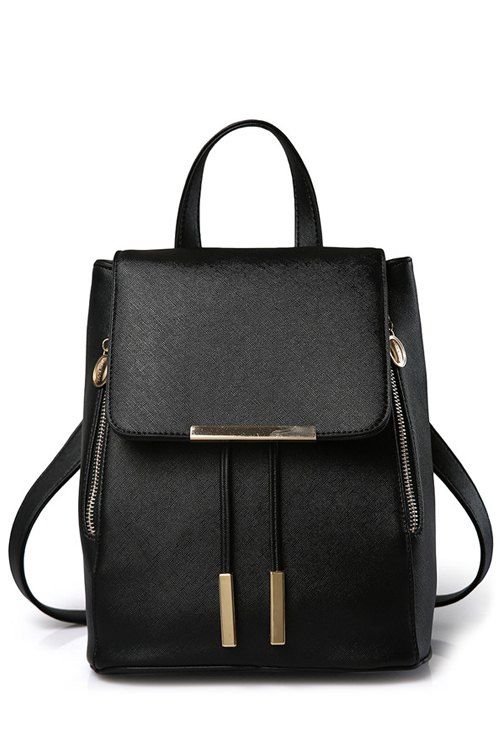 Preppy Cover and Solid Color Design Satchel For Women - BLACK 
