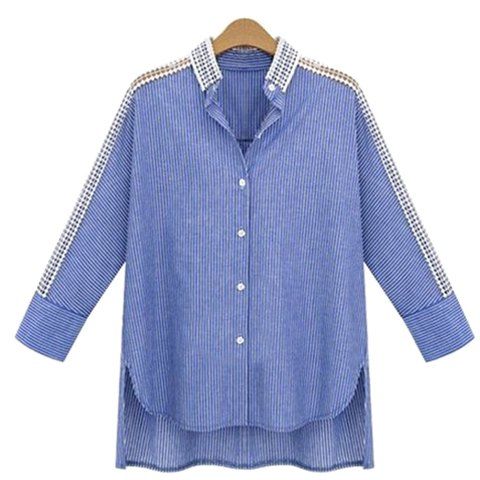 

Casual Cut Out Raglan Sleeve Asymmetric Striped Shirt For Women, Blue