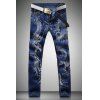 Trendy jambe droite dragon Motif Imprimer Zipper Fly Jeans - Bleu Toile de Jean 32