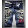 Denim Shorts Trendy Straight Leg Tiger motif imprimé Zipper Fly Men - Bleu clair 34