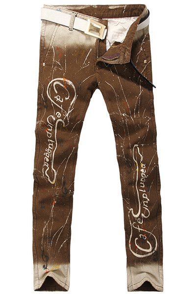 Pantalons simple Zip Ombre impression Fly Denim pour les hommes - Chocolat 29