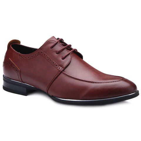 Fashionable Lace-Up and Engraving Design Men's Formal Shoes - Rouge vineux 43