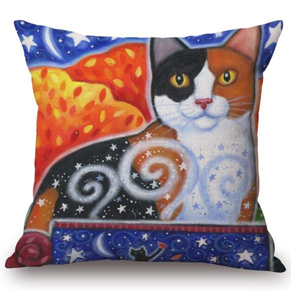 Chic Quality Colorful Stars and Cats Motif Coton et Lin Taie d'Oreiller (Sans Oreiller intérieur) - multicolore 