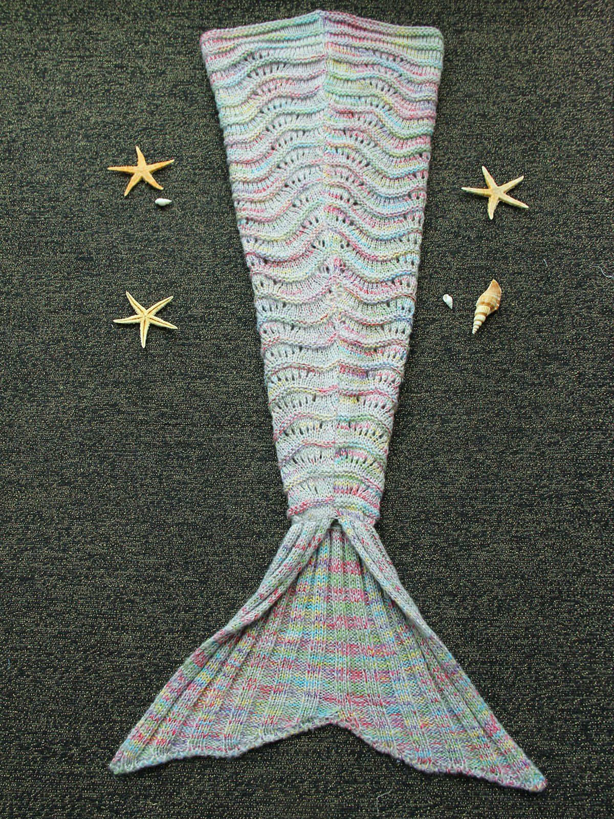 

Cute kids∠ Hollow Out Colorful Knitted Mermaid Blanket, Colormix