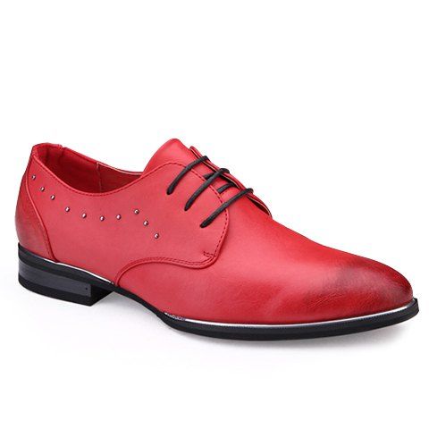 Fashionable Metal and PU Leather Design Men's Formal Shoes - Rouge 40