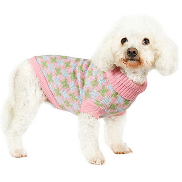 Élégant Pet Supplies Houndstooth Motif Color Matching Sweater Puppy Vêtements - Rose S