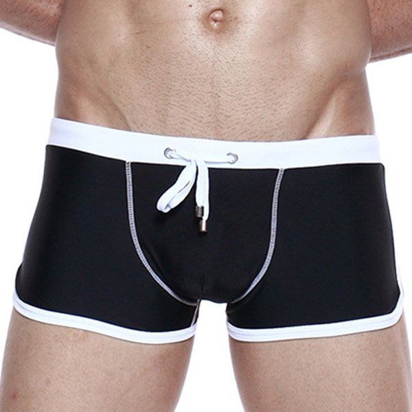 

Lace-Up Design Elastic Waist Comfortable Men's Swimming Trunks, White and black