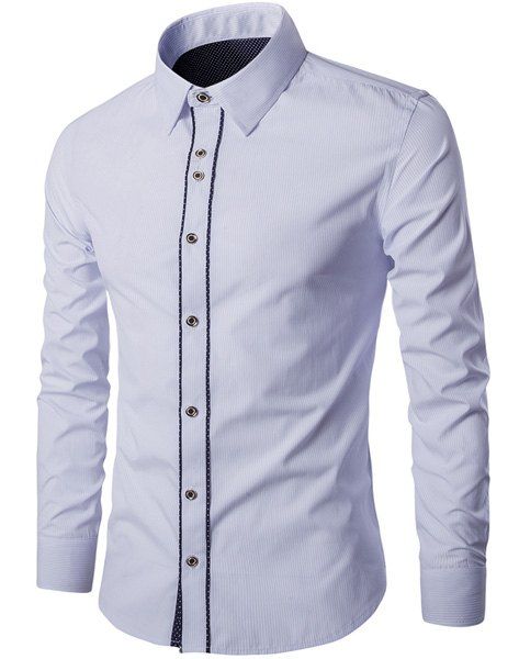 Trendy Turn-Down Collar Color Block Stripes Print Long Sleeve Men's Shirt - Rayure M