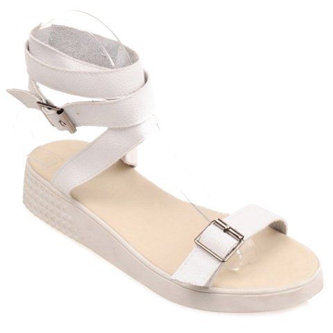 Stylish Double Buckle and Solid Color Design Women's Sandals - Blanc 39