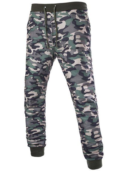 Pantalon Homme Imprimé Camouflage à Bordure Côtelée avec Cordon de Serrage - Camouflage 2XL