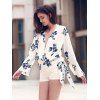 Décoletté plongeant Flare Sleeve Floral T-shirt imprimé de Séduisante femmes - Blanc 2XL