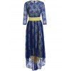 Stylish Jewel Neck 3/4 Sleeve Asymmetrical Self Tie Belt Women's Dress - Bleu L