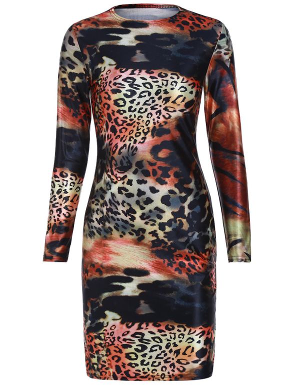 Sexy Long Sleeve Turtleneck Bodycon Leopard Print Women's Dress - Imprimé Tigre L