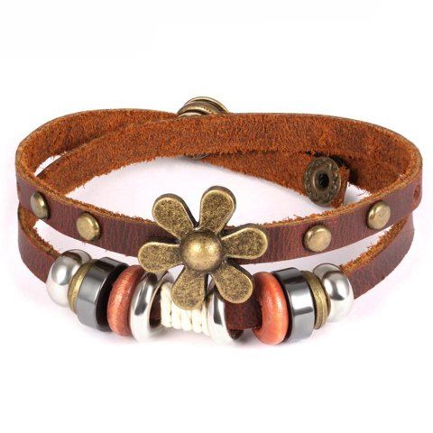 Delicate Faux Leather Flower Bracelet For Men - Couleur de thé 
