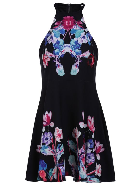 Robe sans manches Zipper Trendy design imprimé floral Femmes - Noir S