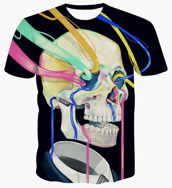 Skull Fashion Impression Pullover bande de couleur T-shirt pour les hommes - Noir S